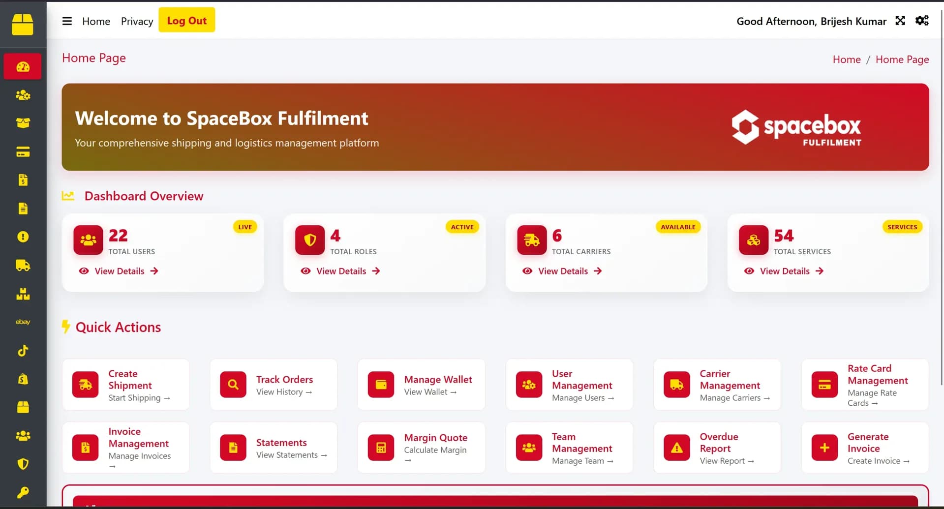 Mezzex Carrier Service dashboard showing integrated shipping management interface with multiple carrier options and real-time tracking capabilities